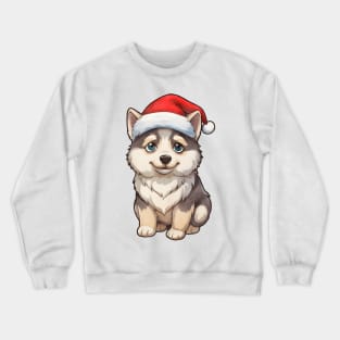 Siberian Husky Dog in Santa Hat Crewneck Sweatshirt